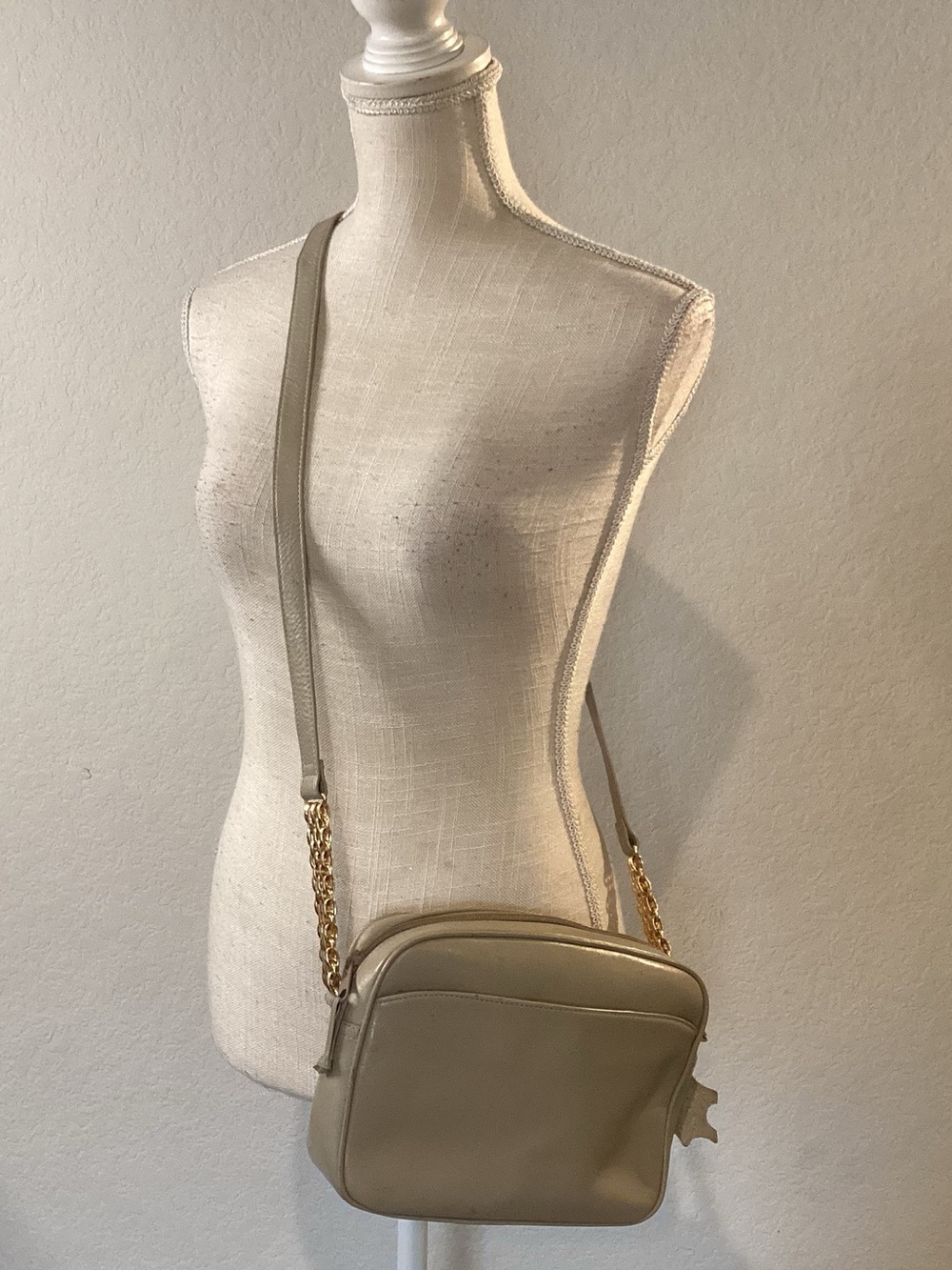 Courtenay Beige Crossbody Bag with Gold Chain Accent
